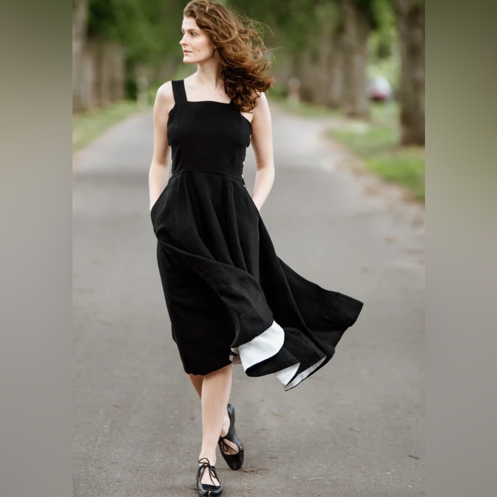 Son de Flor Pinafore linen dress black size XXL EUC